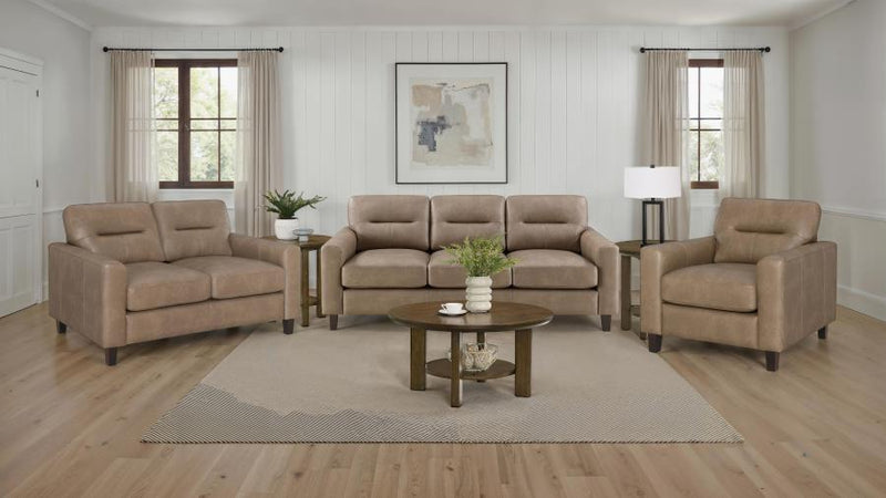 Scotland Faux Leather Upholstered Track Arm Sofa Brown-zoom-