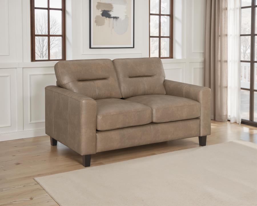 Scotland Faux Leather Upholstered Track Arm Loveseat Brown-zoom-2