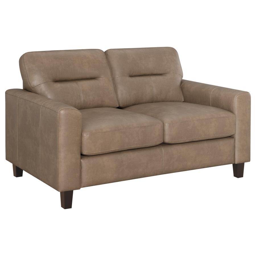 Scotland Faux Leather Upholstered Track Arm Loveseat Brown-1