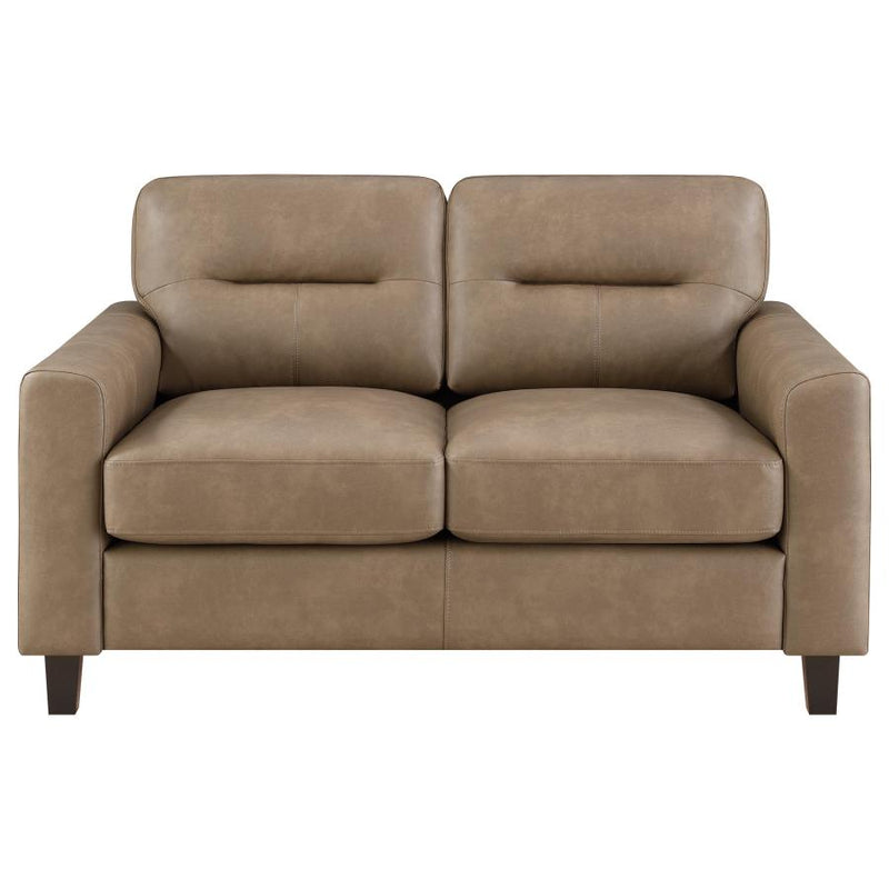 Scotland Faux Leather Upholstered Track Arm Loveseat Brown-zoom-