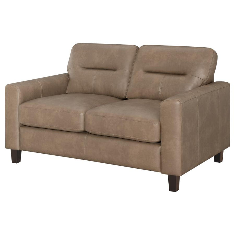 Scotland Faux Leather Upholstered Track Arm Loveseat Brown-zoom-