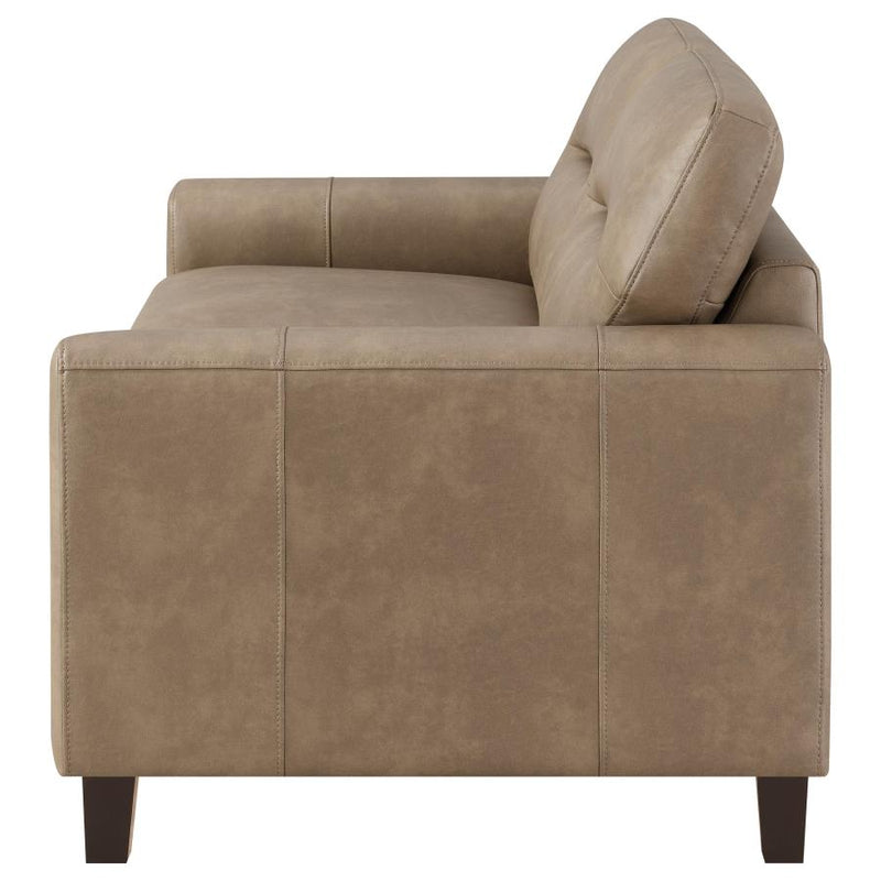 Scotland Faux Leather Upholstered Track Arm Loveseat Brown-zoom-
