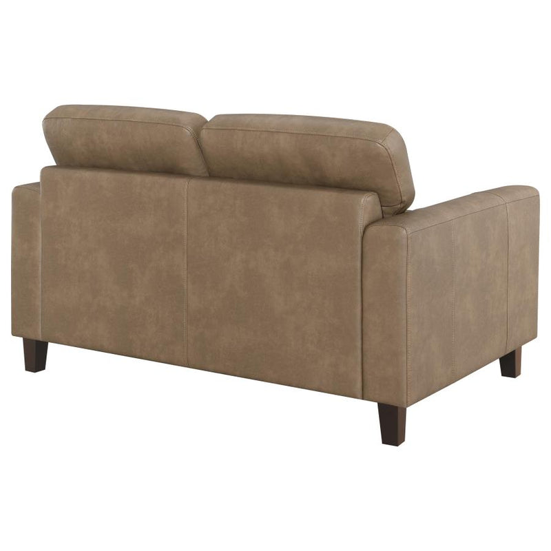 Scotland Faux Leather Upholstered Track Arm Loveseat Brown-zoom-