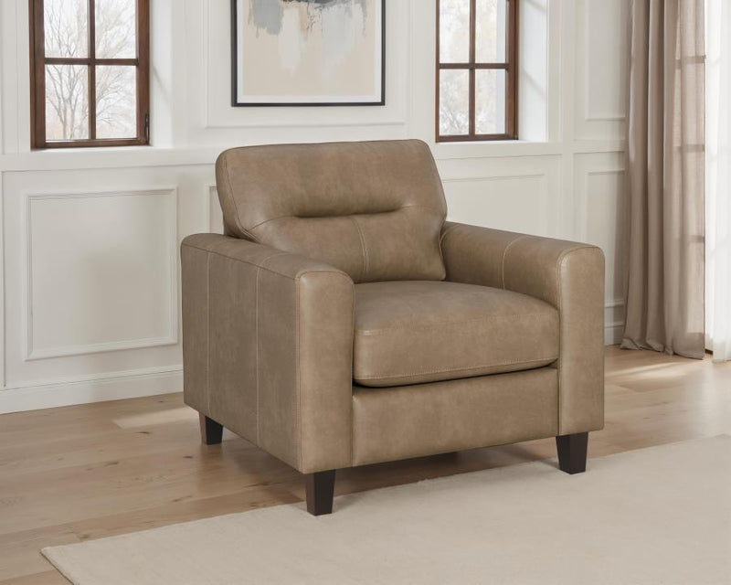 Scotland Faux Leather Upholstered Track Arm Chair Brown-zoom-