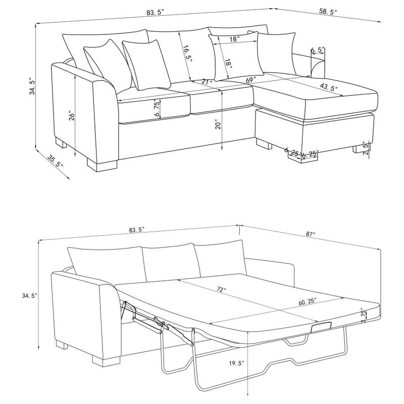 Storey Upholstered Sleeper Sectional Chaise Sofa Camel-zoom-