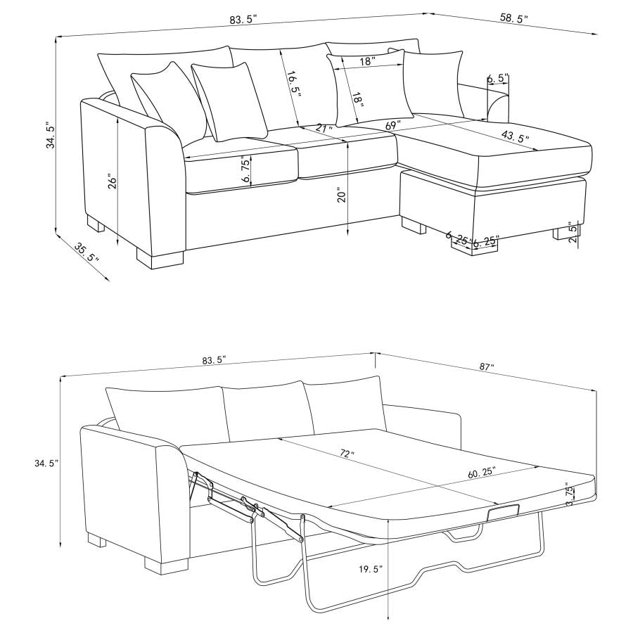 Storey Upholstered Sleeper Sectional Chaise Sofa Grey-zoom-19