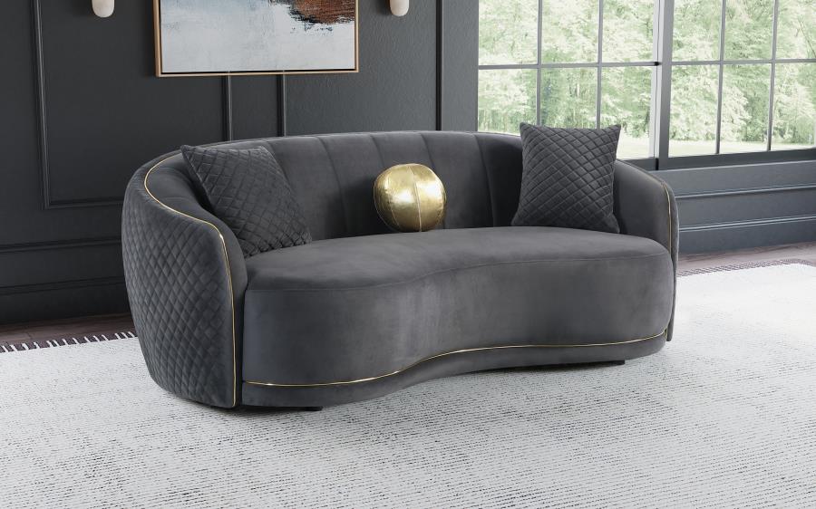 Brookside Velvet Upholstered Curved Sofa Dark Grey-2
