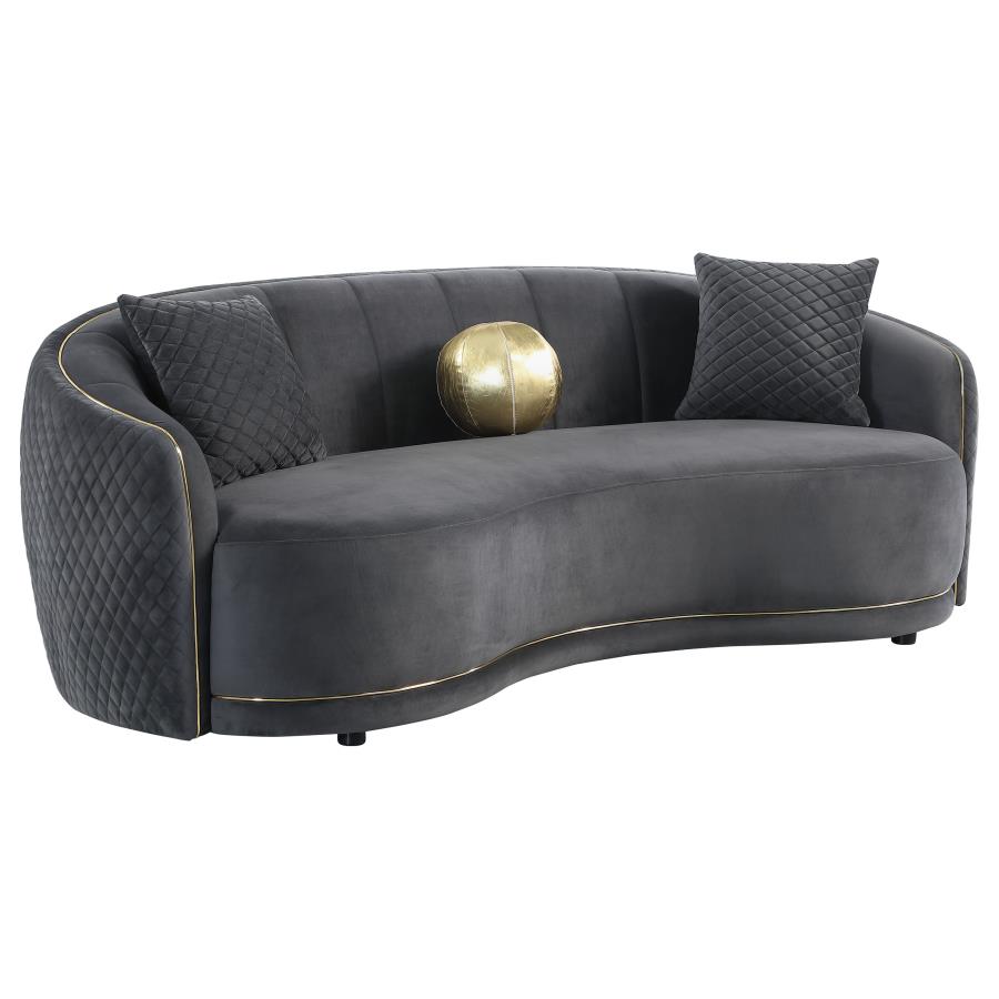 Brookside Velvet Upholstered Curved Sofa Dark Grey-zoom-1