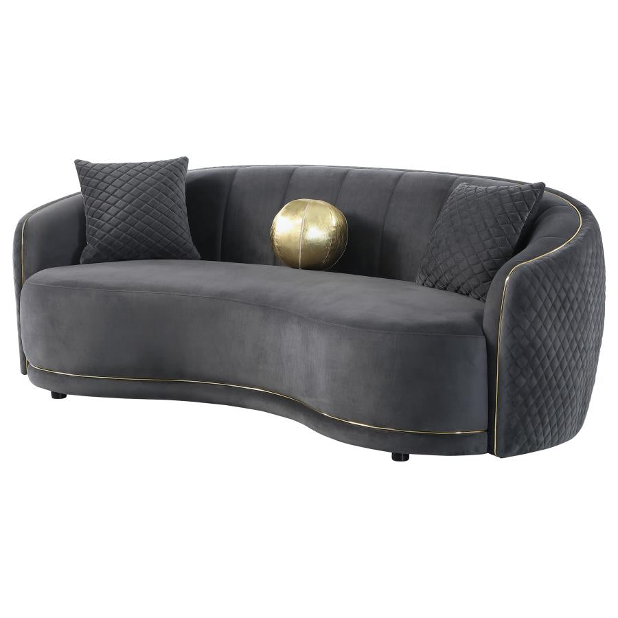 Brookside Velvet Upholstered Curved Sofa Dark Grey-4