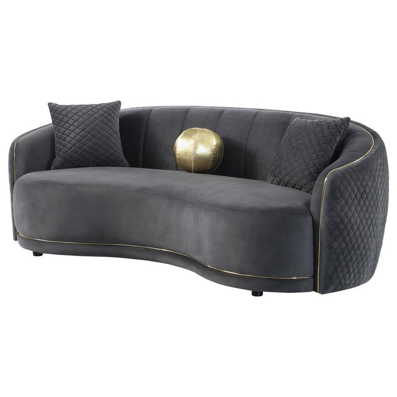 Brookside Velvet Upholstered Curved Sofa Dark Grey-zoom-