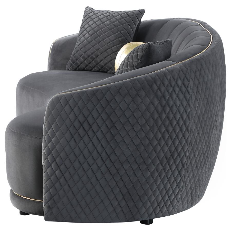 Brookside Velvet Upholstered Curved Sofa Dark Grey-zoom-5