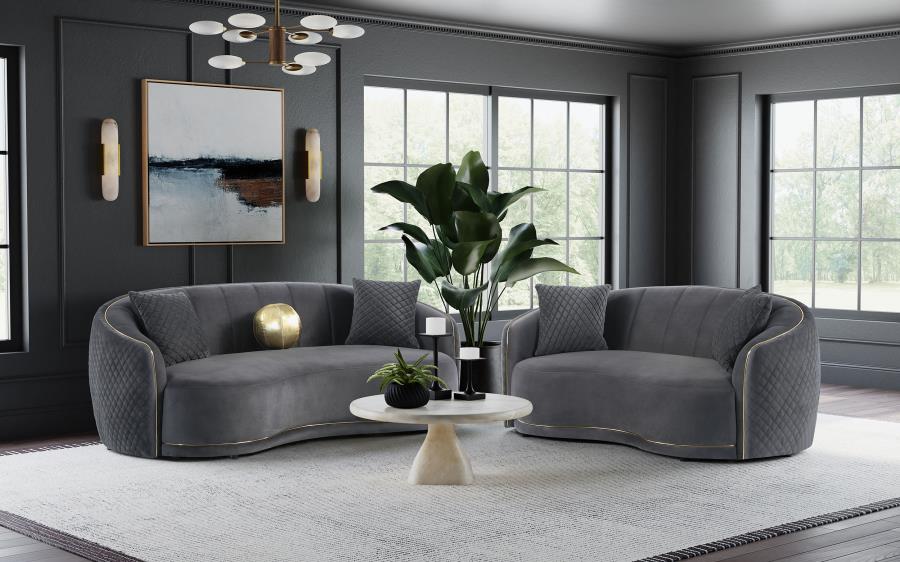 Brookside Velvet Upholstered Curved Sofa Dark Grey-zoom-14