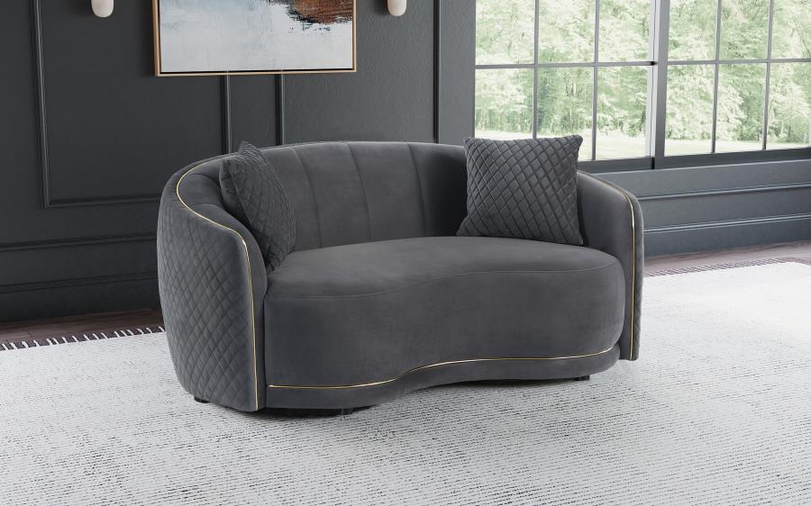 Brookside Velvet Upholstered Curved Loveseat Dark Grey-zoom-2