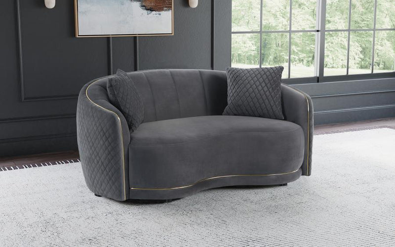 Brookside Velvet Upholstered Curved Loveseat Dark Grey-zoom-