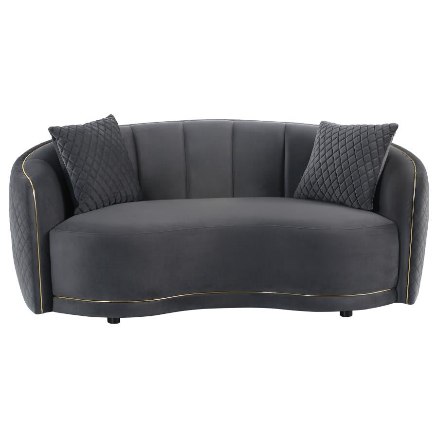 Brookside Velvet Upholstered Curved Loveseat Dark Grey-zoom-3