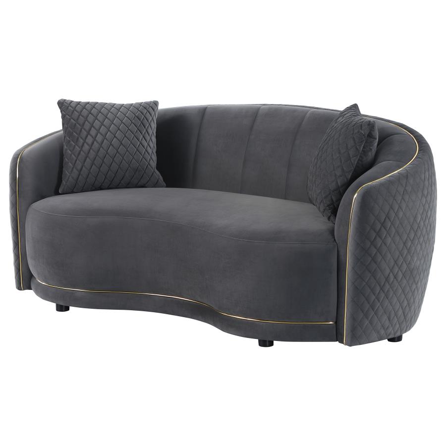 Brookside Velvet Upholstered Curved Loveseat Dark Grey-zoom-4