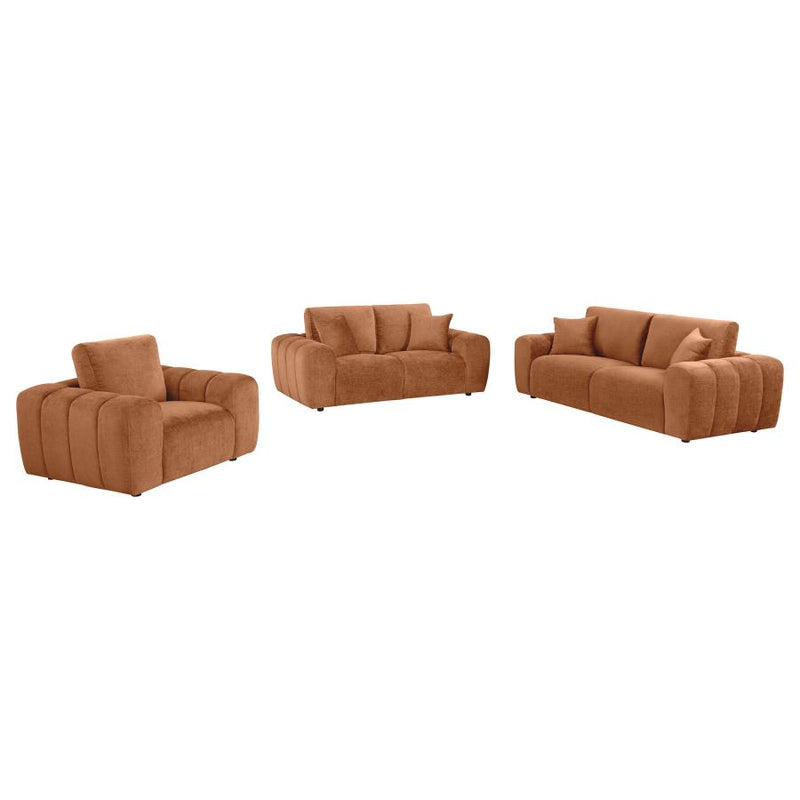 Burnett 3-piece Chenille Upholstered Sofa Set Burnt Orange-zoom-