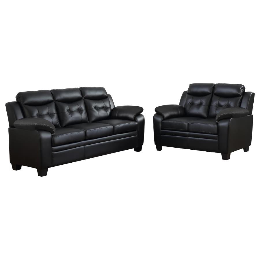 Finley 2-piece Upholstered Padded Arm Tufted Sofa Set Black-2