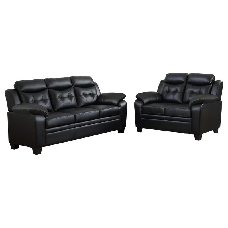 Finley 2-piece Upholstered Padded Arm Tufted Sofa Set Black-zoom-