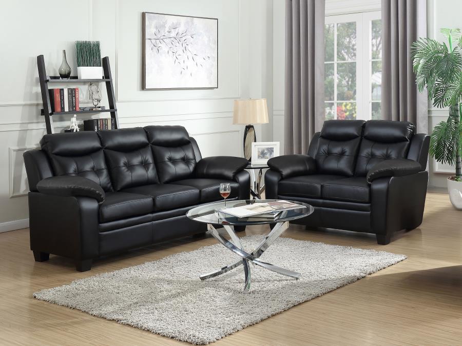 Finley 2-piece Upholstered Padded Arm Tufted Sofa Set Black-zoom-1