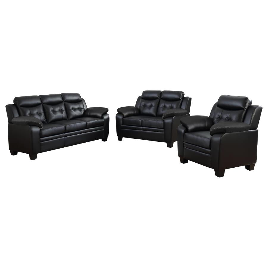 Finley 3-piece Upholstered Padded Arm Tufted Sofa Set Black-2