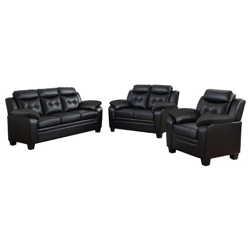 Finley 3-piece Upholstered Padded Arm Tufted Sofa Set Black-zoom-