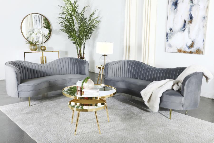 Sophia 2-piece Upholstered Channel Tufted Sofa Set Grey-1