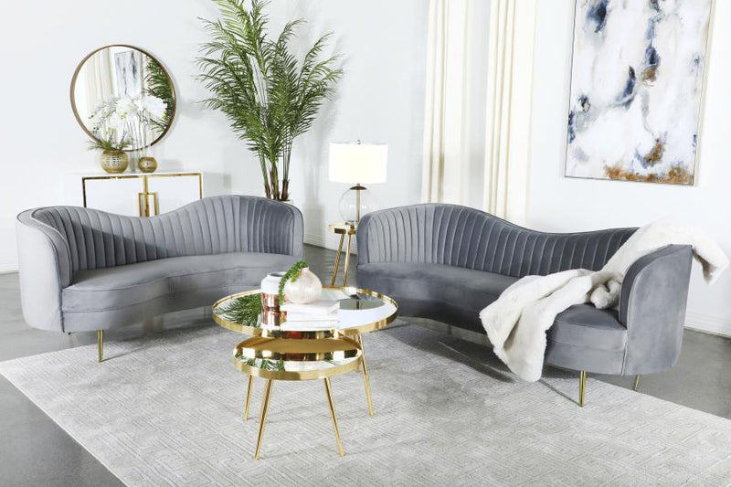 Sophia 2-piece Upholstered Channel Tufted Sofa Set Grey-zoom-