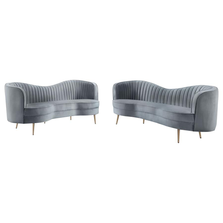 Sophia 2-piece Upholstered Channel Tufted Sofa Set Grey-2
