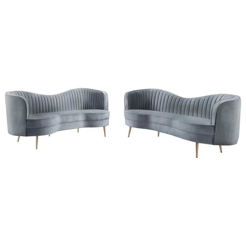 Sophia 2-piece Upholstered Channel Tufted Sofa Set Grey-zoom-