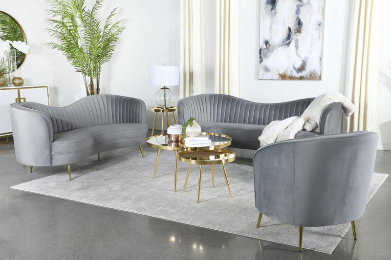 Sophia 3-piece Upholstered Channel Tufted Sofa Set Grey-zoom-