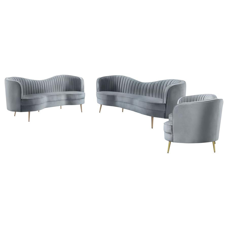 Sophia 3-piece Upholstered Channel Tufted Sofa Set Grey-zoom-2