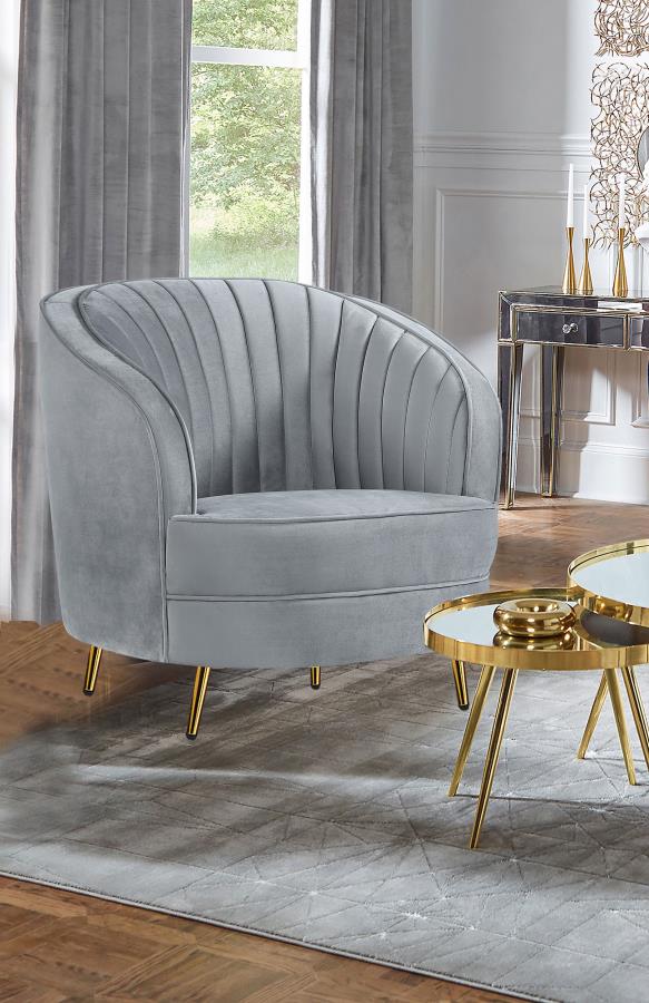 Sophia Upholstered Channel Tufted Barrel Accent Chair Grey-zoom-2