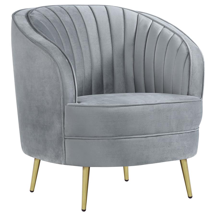 Sophia Upholstered Channel Tufted Barrel Accent Chair Grey-zoom-1