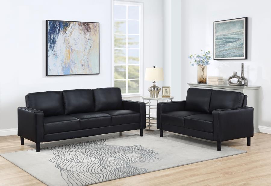 Ruth 2-piece Upholstered Track Arm Sofa Set Black-zoom-1