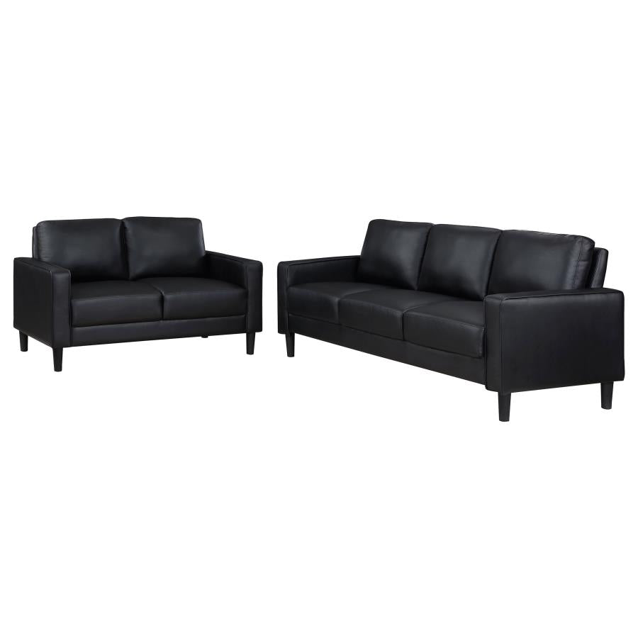 Ruth 2-piece Upholstered Track Arm Sofa Set Black-2