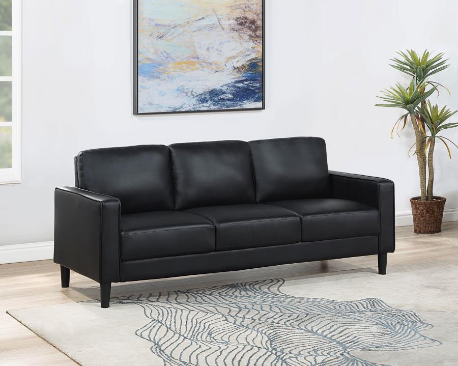 Ruth Upholstered Track Arm Sofa Black-zoom-2