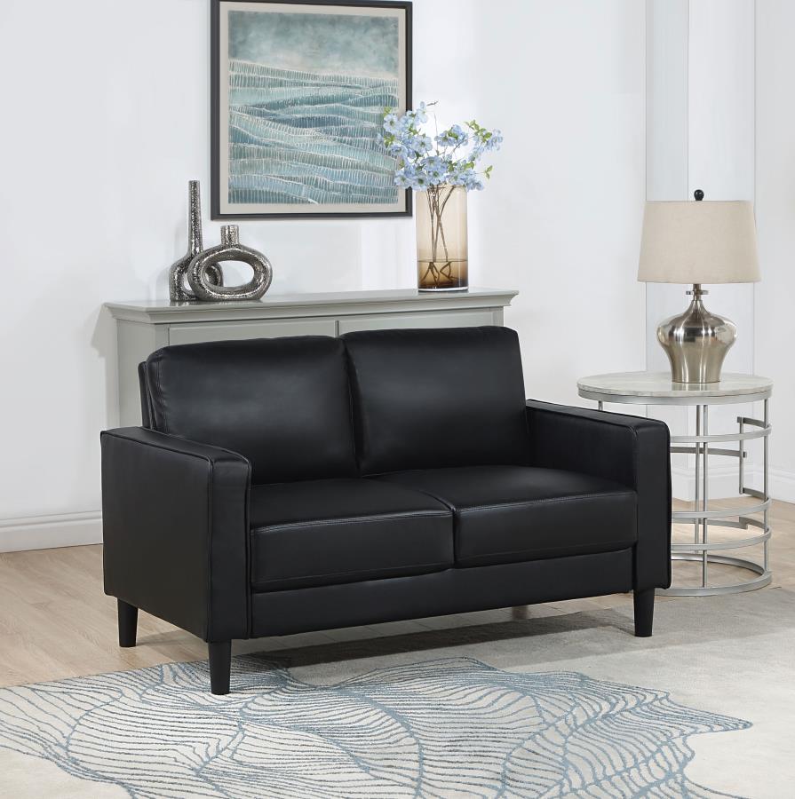 Ruth Upholstered Track Arm Loveseat Black-zoom-2