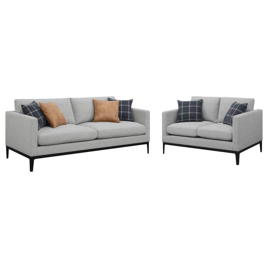 Apperson 2-piece Upholstered Track Arm Sofa Set Light Grey-2