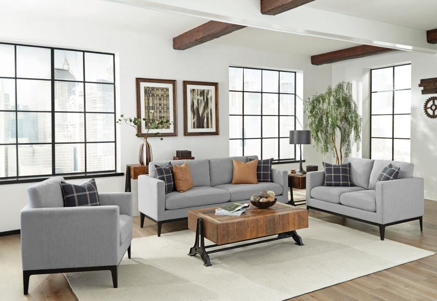 Apperson 3-piece Upholstered Track Arm Sofa Set Light Grey-1