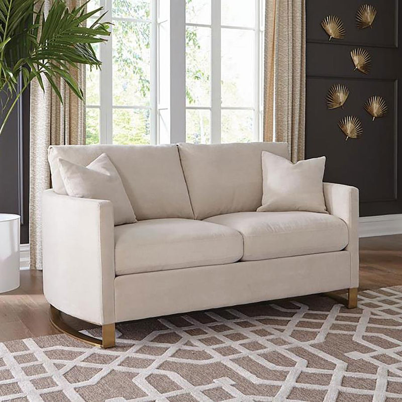 Corliss Upholstered Curved Track Arm Loveseat Beige-zoom-