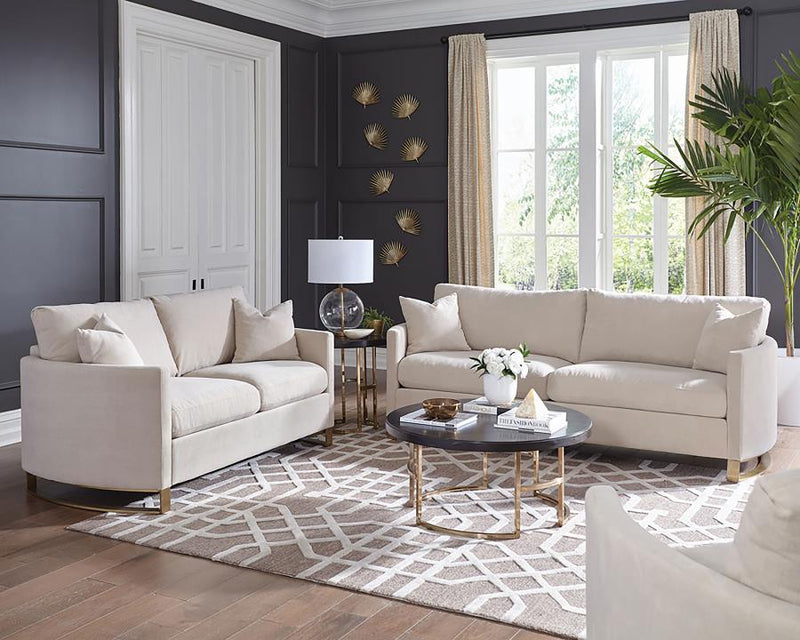 Corliss Upholstered Curved Track Arm Loveseat Beige-zoom-