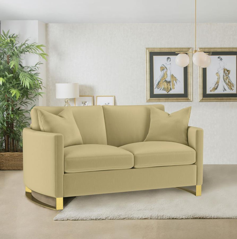 Corliss Upholstered Curved Track Arm Loveseat Camel-zoom-