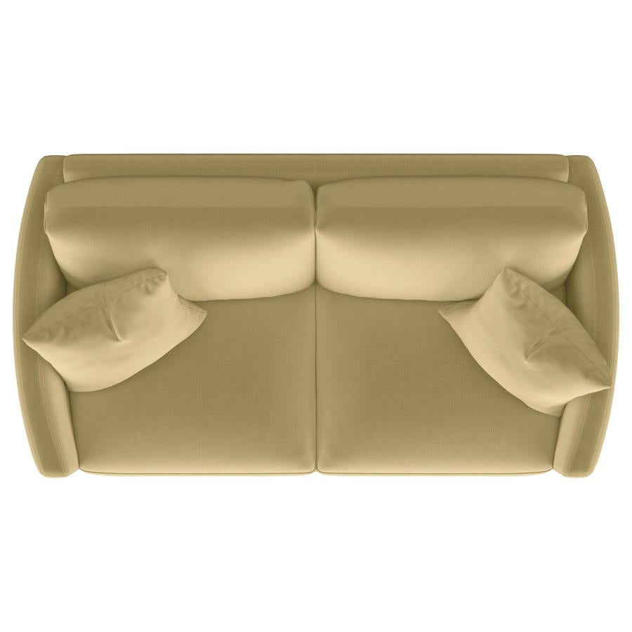 Corliss Upholstered Curved Track Arm Loveseat Camel-10