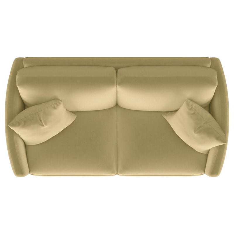 Corliss Upholstered Curved Track Arm Loveseat Camel-zoom-