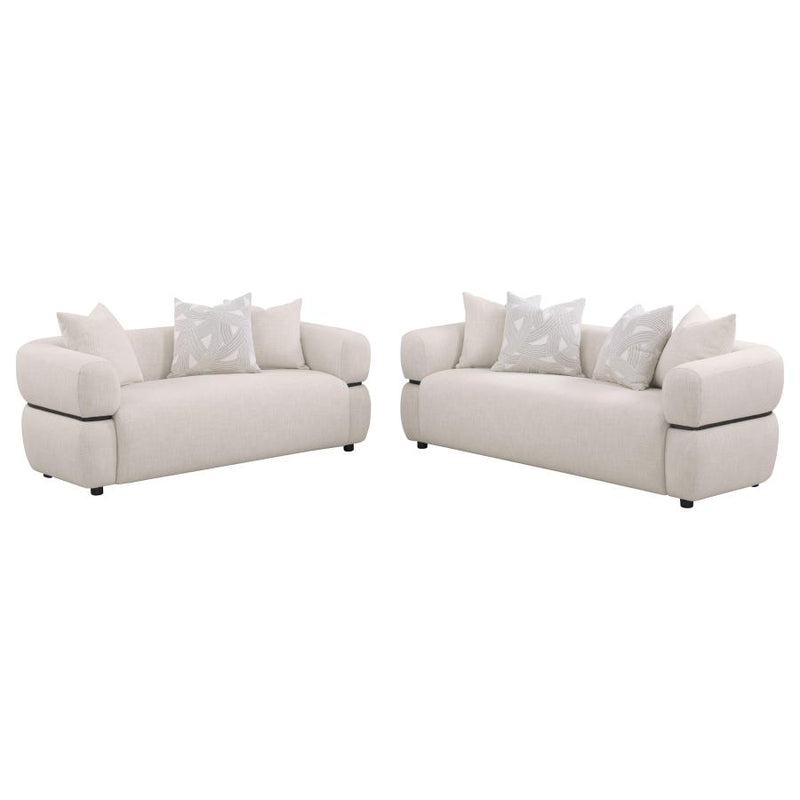 Jeanette 2-piece Fabric Upholstered Round Arm Sofa Set Beige-zoom-