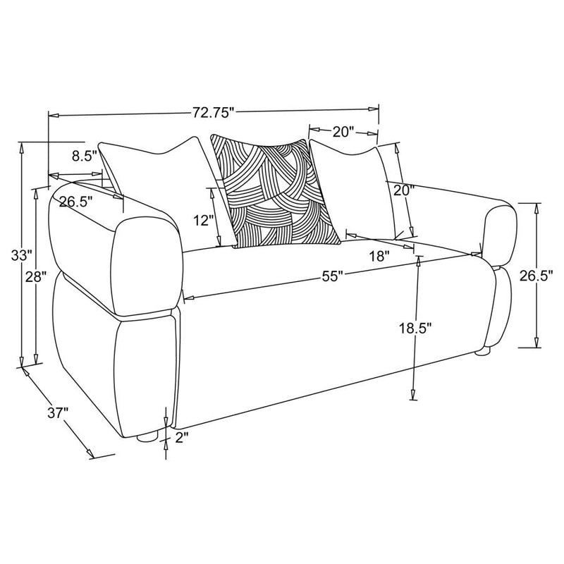 Jeanette 2-piece Fabric Upholstered Round Arm Sofa Set Beige-zoom-