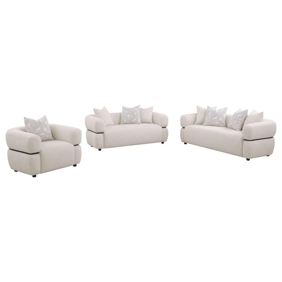 Jeanette 3-piece Fabric Upholstered Round Arm Sofa Set Beige-2