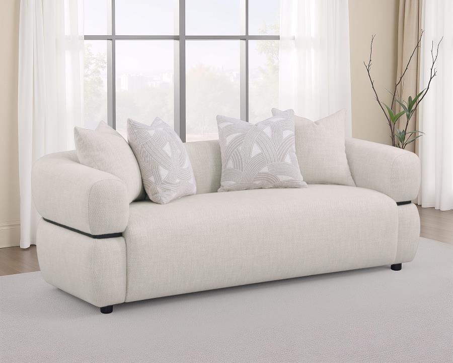 Jeanette 84-inch Fabric Upholstered Round Arm Sofa Beige-2
