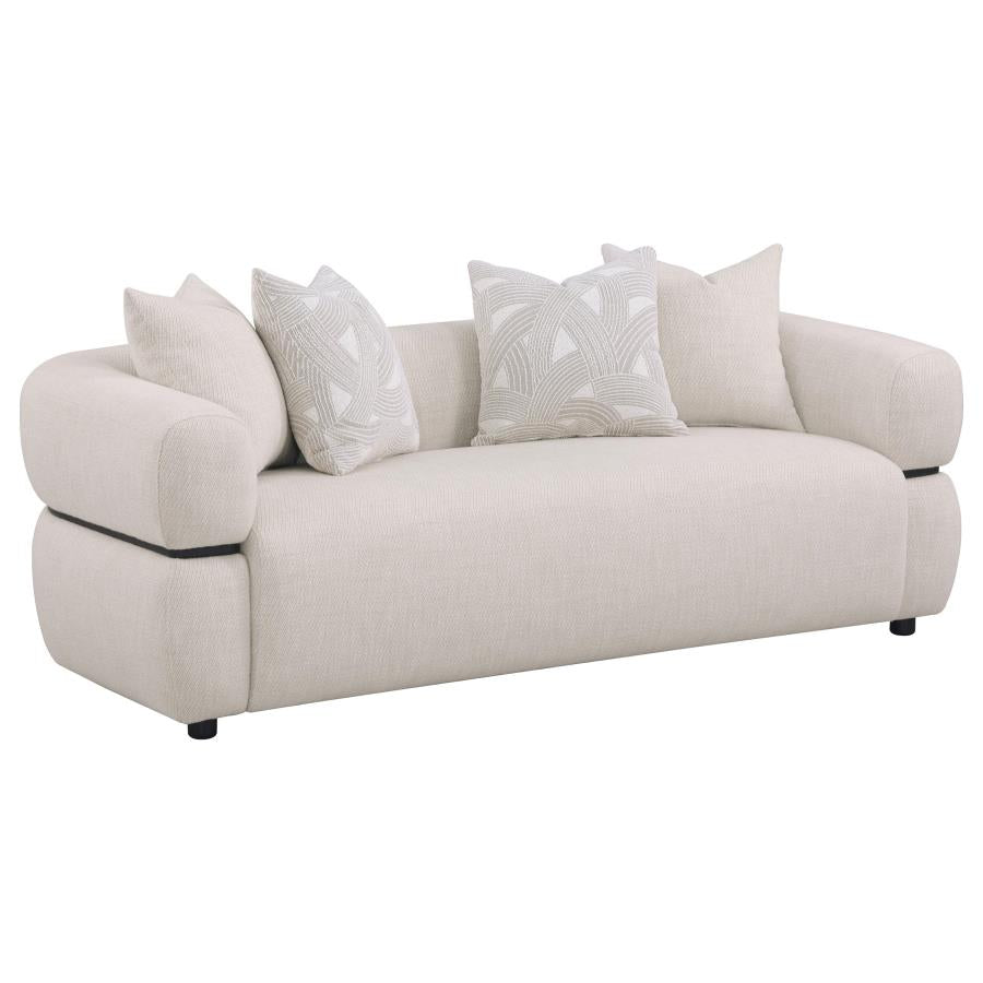 Jeanette 84-inch Fabric Upholstered Round Arm Sofa Beige-1